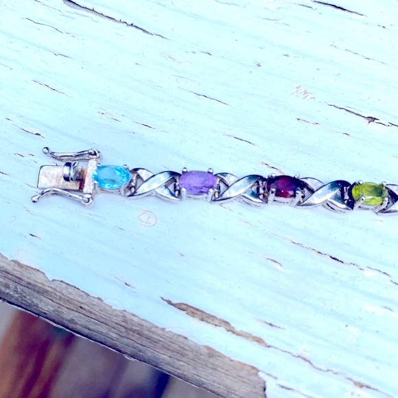 Sterling silver multi-gem stone bracelet 7” - Picture 6 of 13
